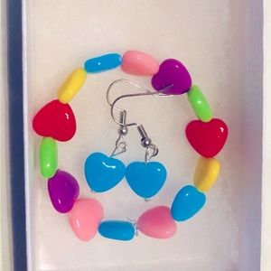 MULTI COLORED HEARTS BEADED BRACELET AND EARRINGS SET 💜
